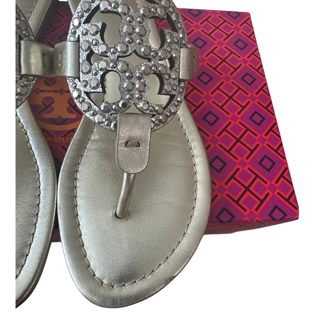 Tory Burch Miller Embellished Sandals Spark Gold 7.5 Metallic Thong - Picture 9 of 12
